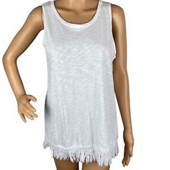 Lord & Taylor White Tank w/Fringe Hem - Picture 2 of 4